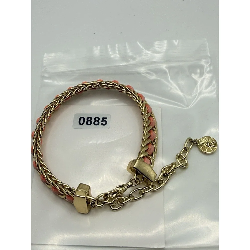 RJ Graziano Bracelet Pink Woven Gold Tone Adjustable 7.5
